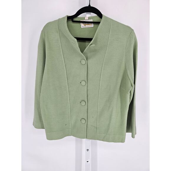 Vintage 1960s Glengarry Sportswear Womens Sz L Cardigan Sweater Sage Green - Picture 1 of 5